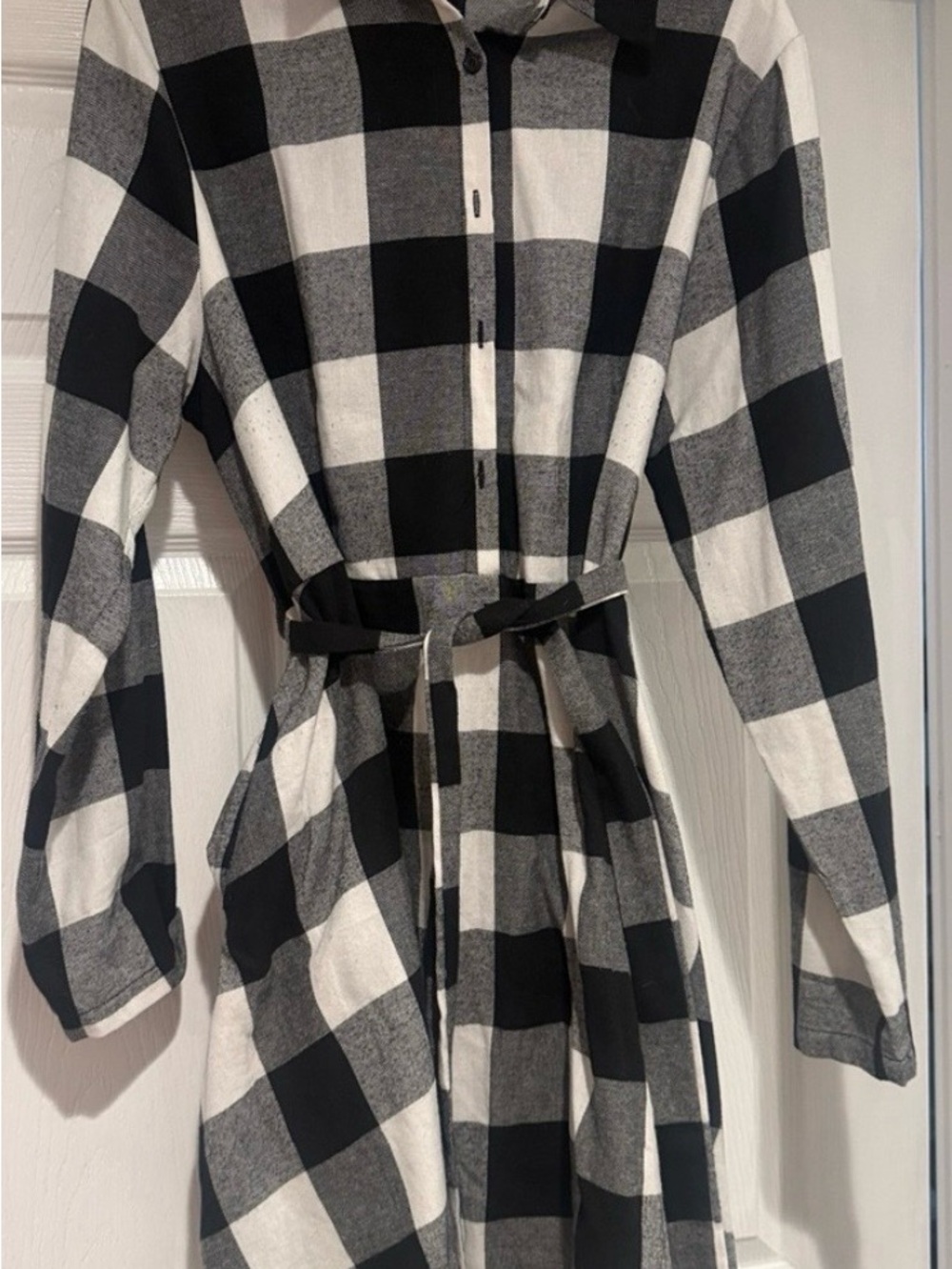 Black and White Buffalo Plaid Shirt Dress with Belt